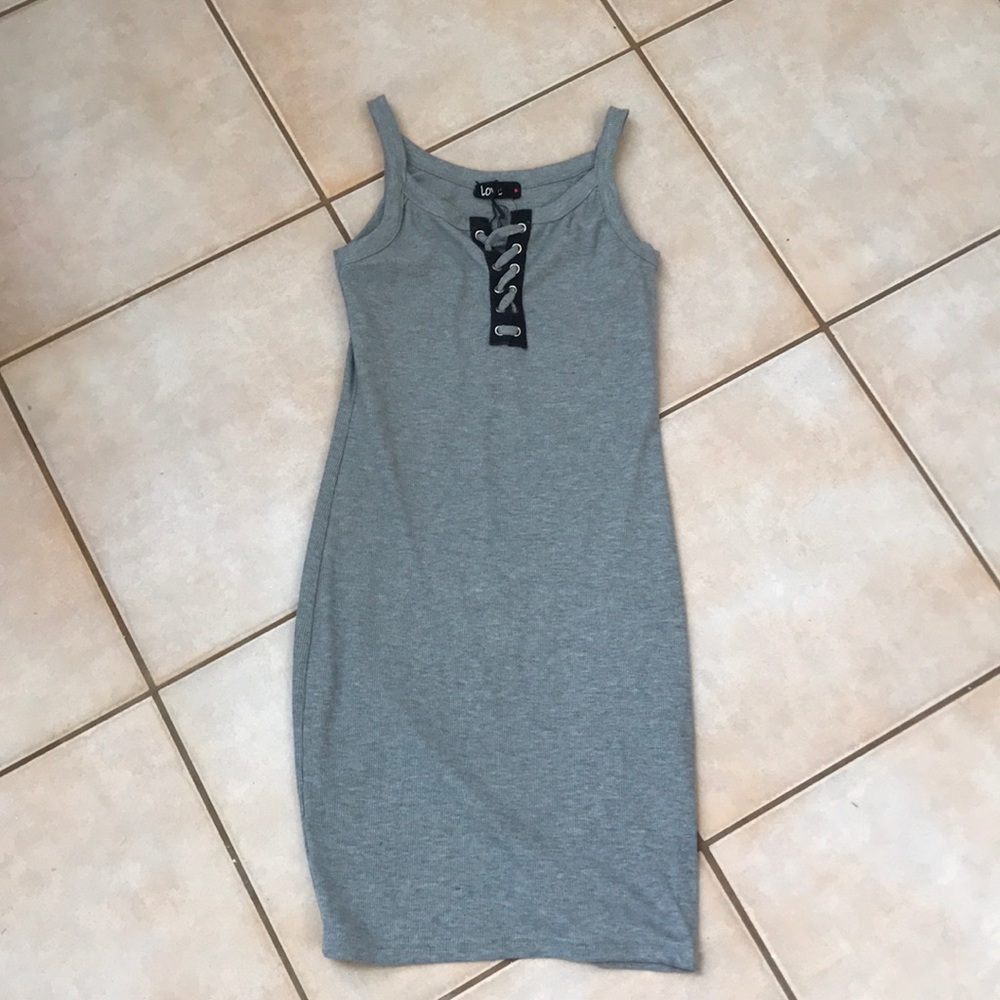 A gray casual dress